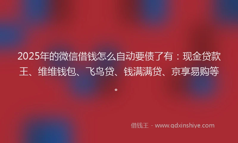 2025年的微信借钱怎么自动要债了有：现金贷款王、维维钱包、飞鸟贷、钱满满贷、京享易购等。