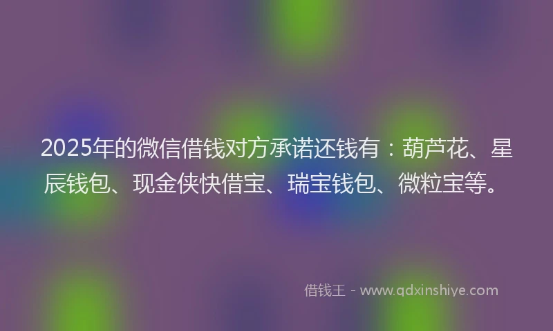 2025年的微信借钱对方承诺还钱有：葫芦花、星辰钱包、现金侠快借宝、瑞宝钱包、微粒宝等。