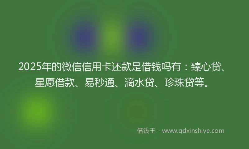 2025年的微信信用卡还款是借钱吗有：臻心贷、星愿借款、易秒通、滴水贷、珍珠贷等。
