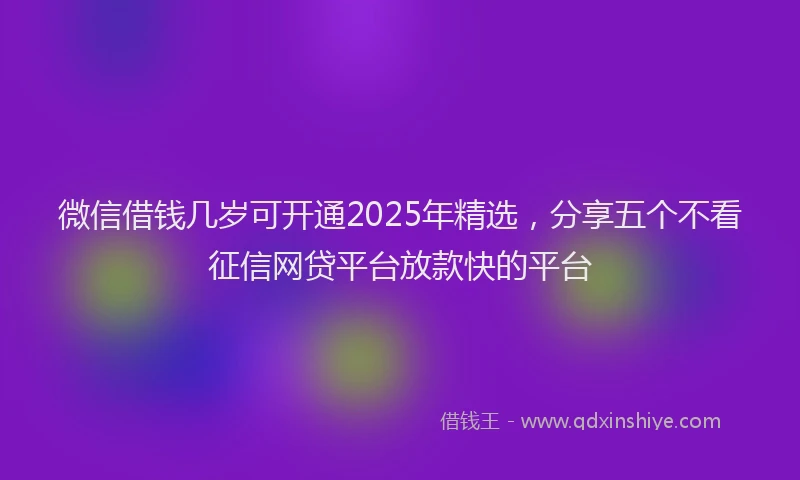 微信借钱几岁可开通2025年精选，分享五个不看征信网贷平台放款快的平台
