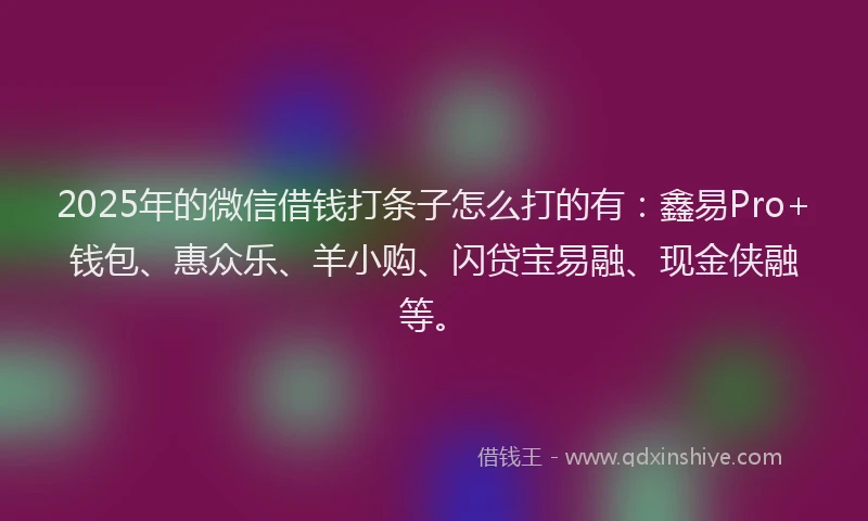 2025年的微信借钱打条子怎么打的有：鑫易Pro+钱包、惠众乐、羊小购、闪贷宝易融、现金侠融等。