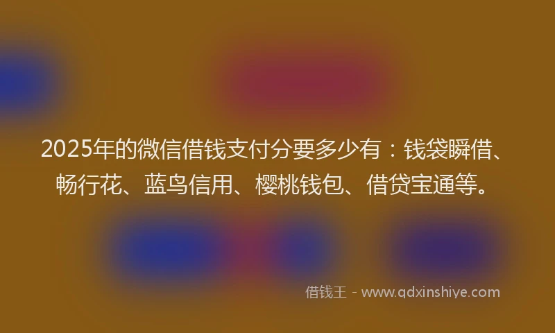 2025年的微信借钱支付分要多少有：钱袋瞬借、畅行花、蓝鸟信用、樱桃钱包、借贷宝通等。