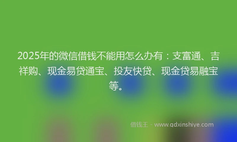 2025年的微信借钱不能用怎么办有：支富通、吉祥购、现金易贷通宝、投友快贷、现金贷易融宝等。