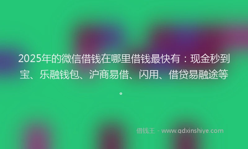 2025年的微信借钱在哪里借钱最快有：现金秒到宝、乐融钱包、沪商易借、闪用、借贷易融途等。