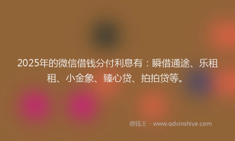2025年的微信借钱分付利息有：瞬借通途、乐租租、小金象、臻心贷、拍拍贷等。