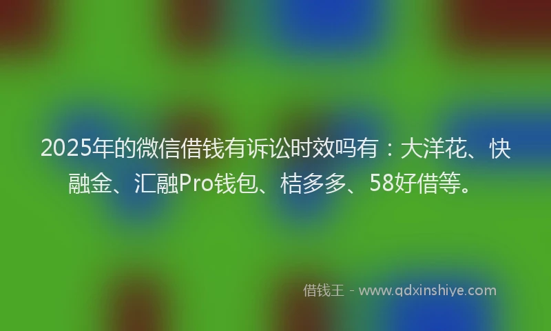 2025年的微信借钱有诉讼时效吗有：大洋花、快融金、汇融Pro钱包、桔多多、58好借等。
