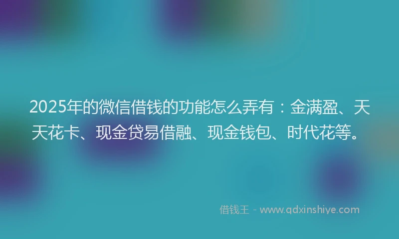 2025年的微信借钱的功能怎么弄有：金满盈、天天花卡、现金贷易借融、现金钱包、时代花等。
