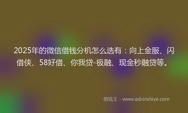 2025年的微信借钱分机怎么选有：向上金服、闪借侠、58好借、你我贷-极融、现金秒融贷等。