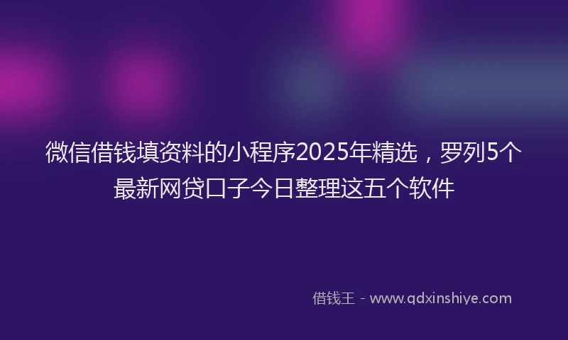 微信借钱填资料的小程序2025年精选，罗列5个最新网贷口子今日整理这五个软件