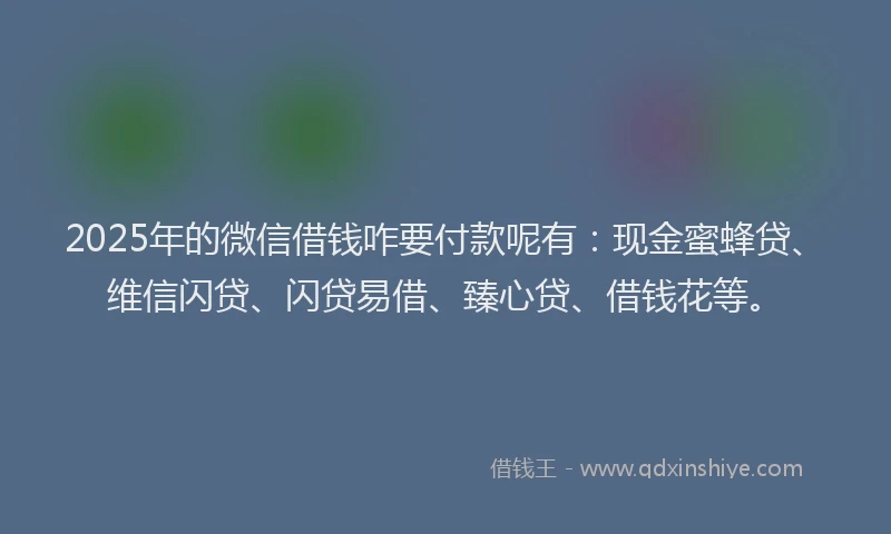 2025年的微信借钱咋要付款呢有：现金蜜蜂贷、维信闪贷、闪贷易借、臻心贷、借钱花等。