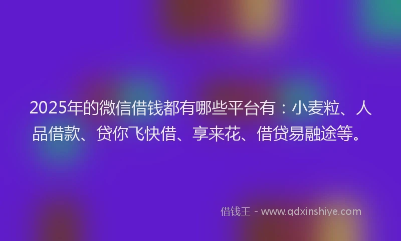 2025年的微信借钱都有哪些平台有：小麦粒、人品借款、贷你飞快借、享来花、借贷易融途等。