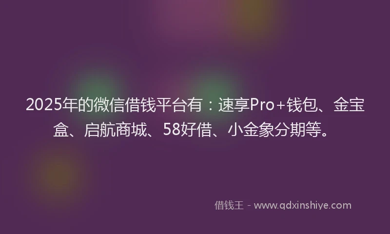 2025年的微信借钱平台有：速享Pro+钱包、金宝盒、启航商城、58好借、小金象分期等。