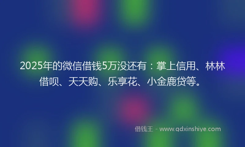 2025年的微信借钱5万没还有：掌上信用、林林借呗、天天购、乐享花、小金鹿贷等。