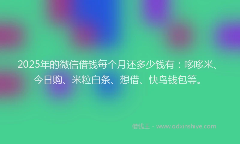 2025年的微信借钱每个月还多少钱有：哆哆米、今日购、米粒白条、想借、快鸟钱包等。