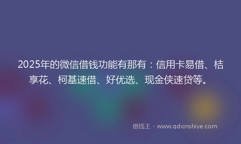 2025年的微信借钱功能有那有：信用卡易借、桔享花、柯基速借、好优选、现金侠速贷等。