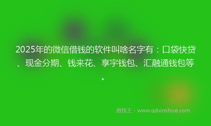 2025年的微信借钱的软件叫啥名字有：口袋快贷、现金分期、钱来花、享宇钱包、汇融通钱包等。