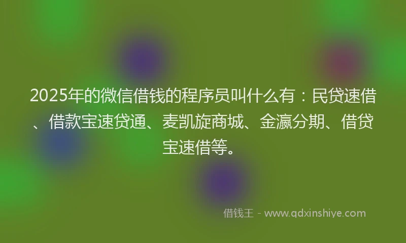 2025年的微信借钱的程序员叫什么有：民贷速借、借款宝速贷通、麦凯旋商城、金瀛分期、借贷宝速借等。