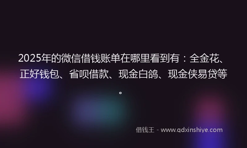 2025年的微信借钱账单在哪里看到有：全金花、正好钱包、省呗借款、现金白鸽、现金侠易贷等。