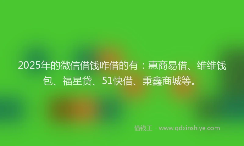 2025年的微信借钱咋借的有：惠商易借、维维钱包、福星贷、51快借、秉鑫商城等。