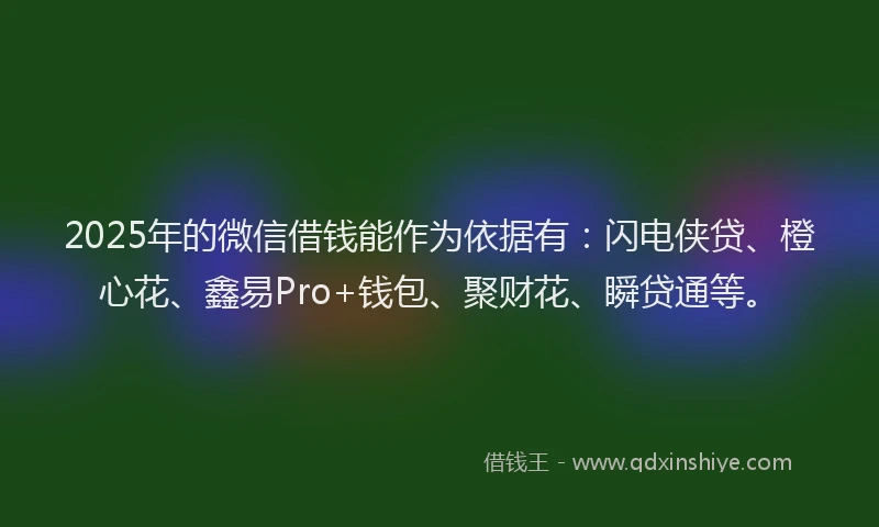 2025年的微信借钱能作为依据有：闪电侠贷、橙心花、鑫易Pro+钱包、聚财花、瞬贷通等。