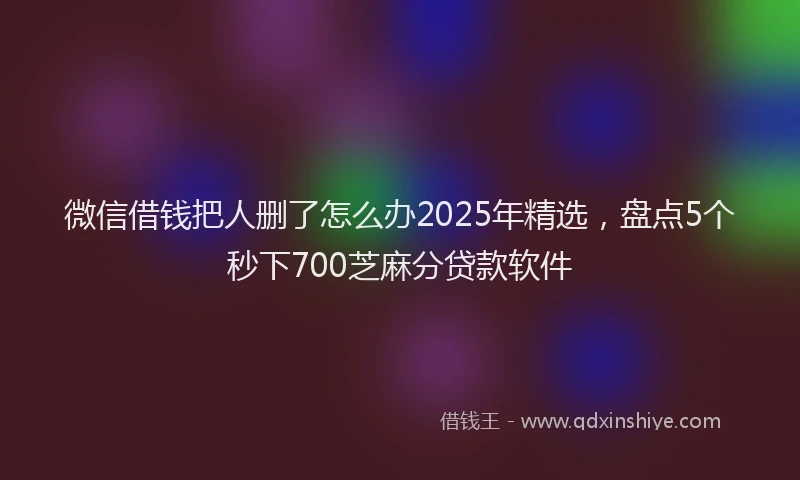 微信借钱把人删了怎么办2025年精选，盘点5个秒下700芝麻分贷款软件