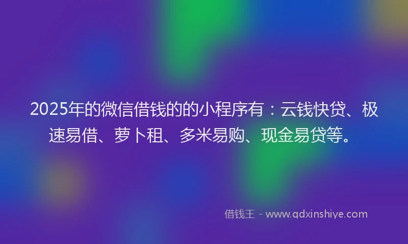 2025年的微信借钱的的小程序有：云钱快贷、极速易借、萝卜租、多米易购、现金易贷等。