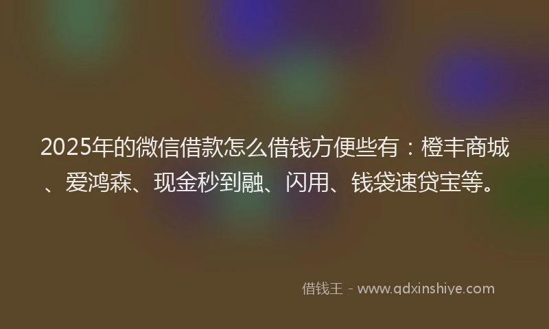 2025年的微信借款怎么借钱方便些有：橙丰商城、爱鸿森、现金秒到融、闪用、钱袋速贷宝等。