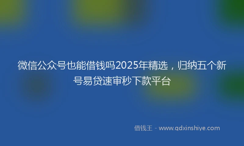 微信公众号也能借钱吗2025年精选，归纳五个新号易贷速审秒下款平台