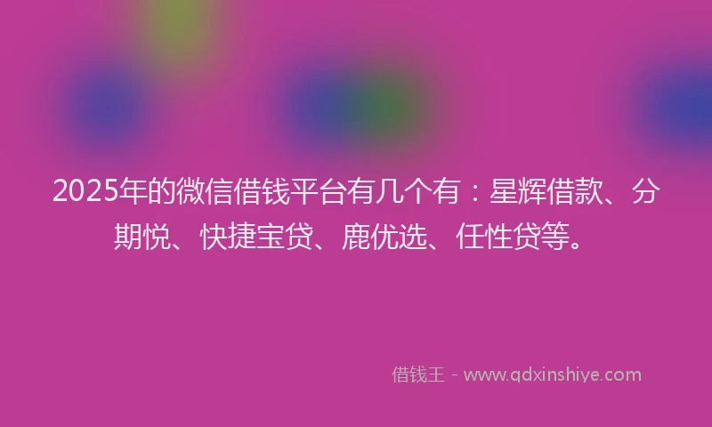 2025年的微信借钱平台有几个有：星辉借款、分期悦、快捷宝贷、鹿优选、任性贷等。