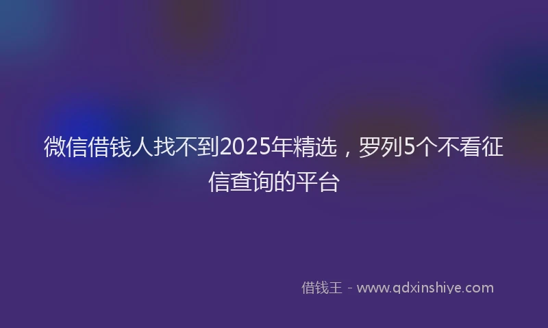 微信借钱人找不到2025年精选，罗列5个不看征信查询的平台