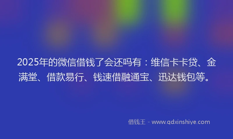 2025年的微信借钱了会还吗有：维信卡卡贷、金满堂、借款易行、钱速借融通宝、迅达钱包等。