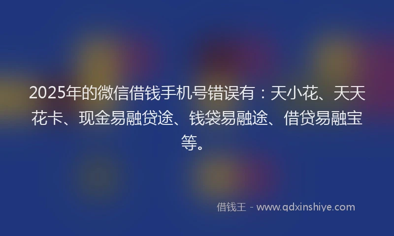 2025年的微信借钱手机号错误有：天小花、天天花卡、现金易融贷途、钱袋易融途、借贷易融宝等。