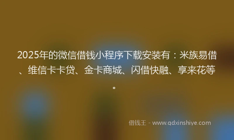 2025年的微信借钱小程序下载安装有：米族易借、维信卡卡贷、金卡商城、闪借快融、享来花等。