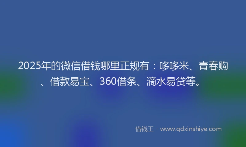 2025年的微信借钱哪里正规有：哆哆米、青春购、借款易宝、360借条、滴水易贷等。
