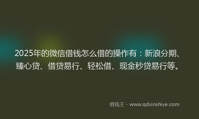 2025年的微信借钱怎么借的操作有：新浪分期、臻心贷、借贷易行、轻松借、现金秒贷易行等。