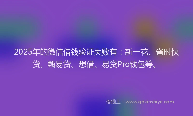 2025年的微信借钱验证失败有：新一花、省时快贷、甄易贷、想借、易贷Pro钱包等。