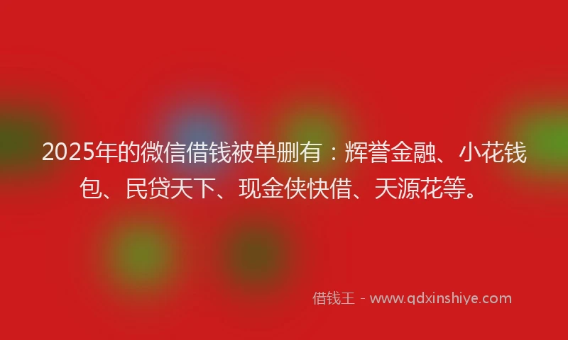 2025年的微信借钱被单删有：辉誉金融、小花钱包、民贷天下、现金侠快借、天源花等。