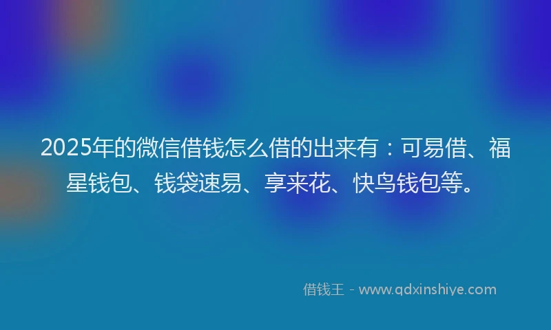 2025年的微信借钱怎么借的出来有：可易借、福星钱包、钱袋速易、享来花、快鸟钱包等。