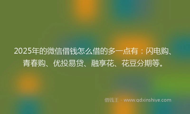 2025年的微信借钱怎么借的多一点有：闪电购、青春购、优投易贷、融享花、花豆分期等。