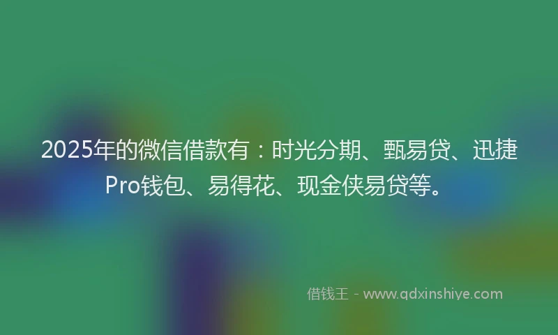 2025年的微信借款有：时光分期、甄易贷、迅捷Pro钱包、易得花、现金侠易贷等。