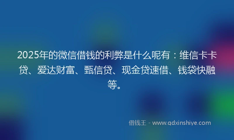2025年的微信借钱的利弊是什么呢有：维信卡卡贷、爱达财富、甄信贷、现金贷速借、钱袋快融等。