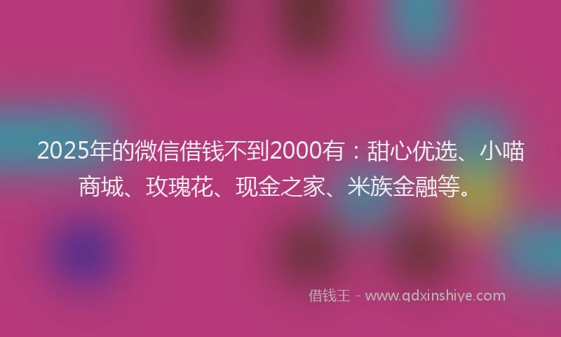 2025年的微信借钱不到2000有：甜心优选、小喵商城、玫瑰花、现金之家、米族金融等。