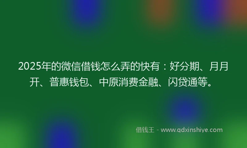 2025年的微信借钱怎么弄的快有：好分期、月月开、普惠钱包、中原消费金融、闪贷通等。