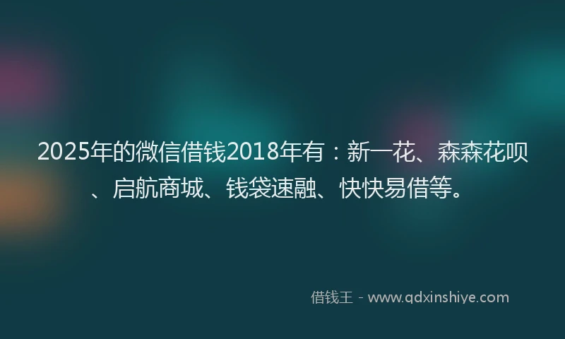 2025年的微信借钱2018年有：新一花、森森花呗、启航商城、钱袋速融、快快易借等。