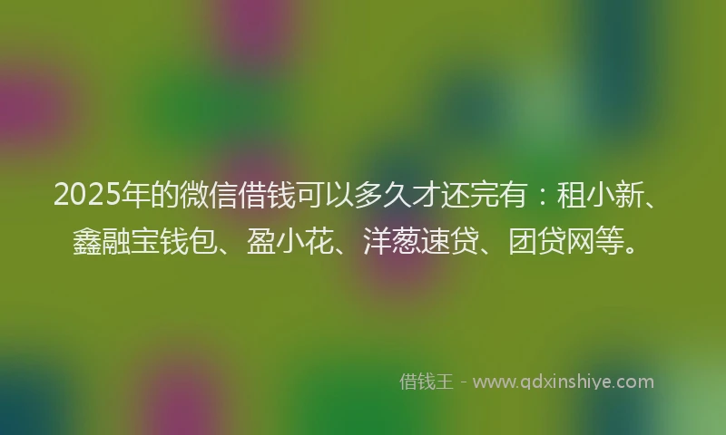 2025年的微信借钱可以多久才还完有：租小新、鑫融宝钱包、盈小花、洋葱速贷、团贷网等。