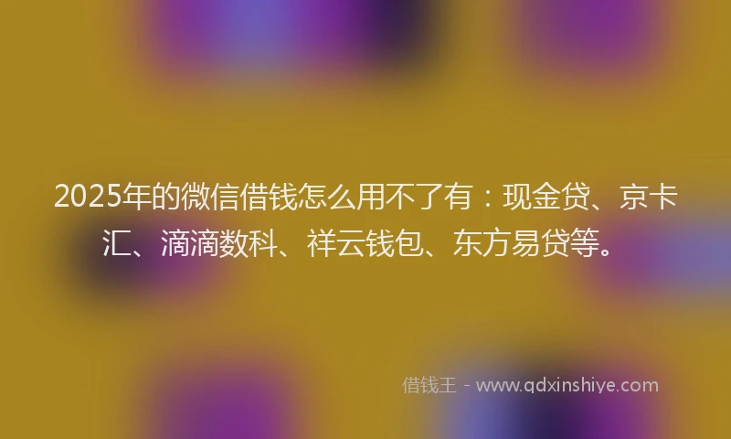 2025年的微信借钱怎么用不了有：现金贷、京卡汇、滴滴数科、祥云钱包、东方易贷等。