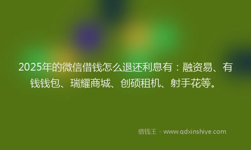 2025年的微信借钱怎么退还利息有：融资易、有钱钱包、瑞耀商城、创硕租机、射手花等。