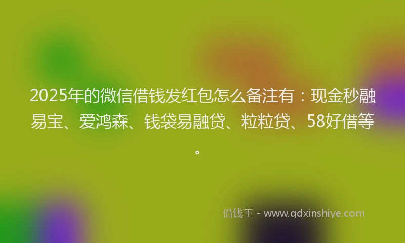 2025年的微信借钱发红包怎么备注有：现金秒融易宝、爱鸿森、钱袋易融贷、粒粒贷、58好借等。