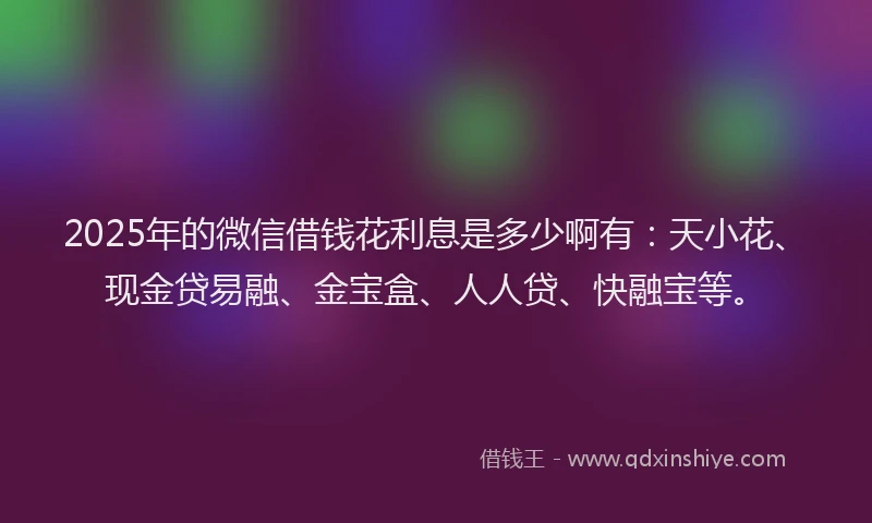 2025年的微信借钱花利息是多少啊有：天小花、现金贷易融、金宝盒、人人贷、快融宝等。