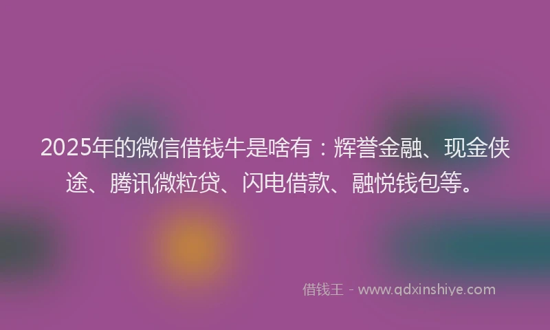 2025年的微信借钱牛是啥有：辉誉金融、现金侠途、腾讯微粒贷、闪电借款、融悦钱包等。